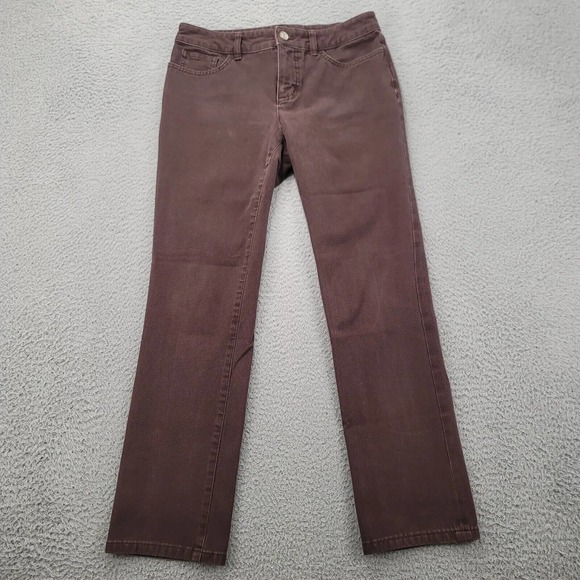 Chaps Jeans Womens 2P‎ Brown Petite Straight Leg Comfort Casual Low Rise Pocket - Picture 1 of 13